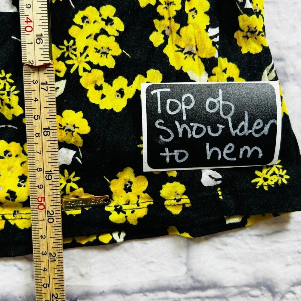 Michael Kors Womens Black Yellow Floral Bell Sleeve Blouse Shirt Small